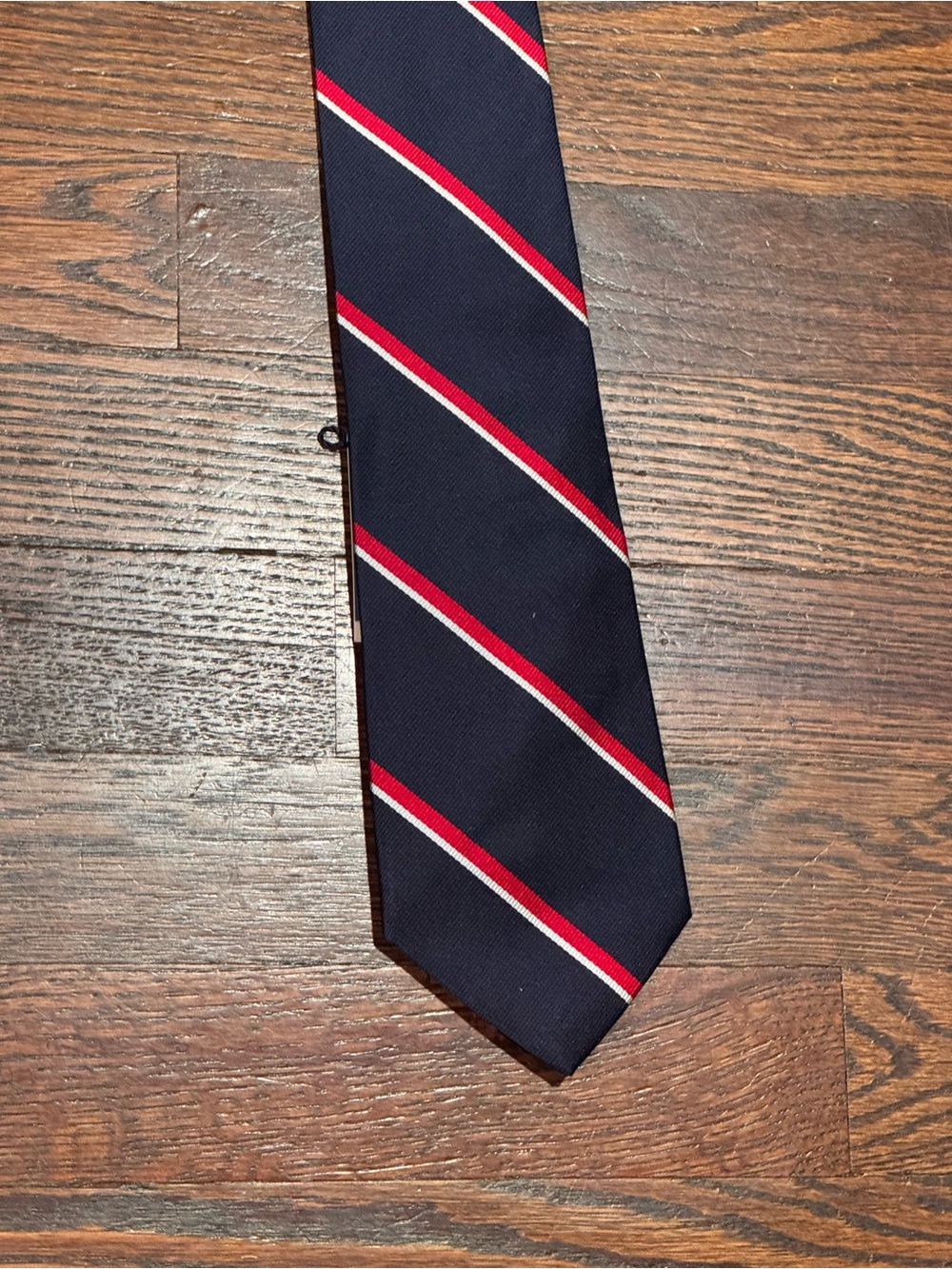 The Polo Tie Classic Navy Stripe with Red and White Accent